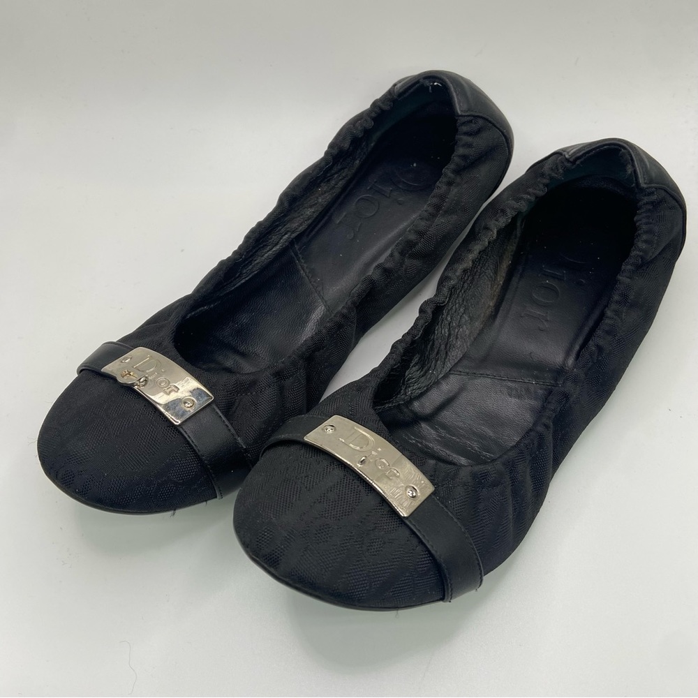 Dior Logo Print Black Flats Sz 39 - Picture 14 of 14
